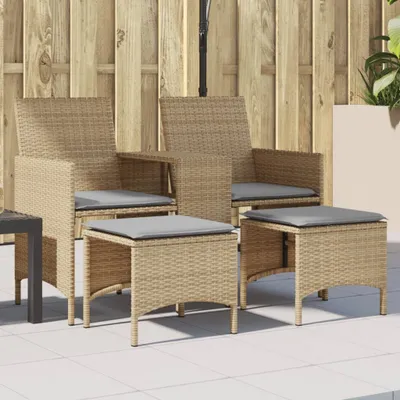 Produktbild von vidaXL Gartensofa 2-Sitzer mit Tisch und Hockern Beige Poly Rattan
