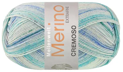 Produktbild von Lana Grossa - Meilenweit 100g Merino Extrafine Cremoso 4124 türkis helltürkis weißtürkis hellblau blau grauviolett grün