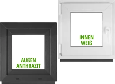 Produktbild von BAU PLAZA Kellerfenster BxH 60 x 60 cm / 600 x 600 mm DIN Links Außen Anthrazit / Innen Weiß – Dreh-Kipp Fenster – 2-fach Verglasung 32 mm – Wärmeschutz & Schallschutz – PVC Kunststofffenster