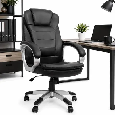 Immagine prodotto di Mucola sedia direzionale sedia da scrivania BüBraunstuhl Pelle finta sedia per computer 120 KG sedia girevole sedia da ufficio sedia da gioco - nero