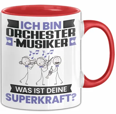 Produktbild von Orchestermusiker Tasse Geschenk für Orchestermusiker Geburtstag Lustiger Spruch Kaffee-Becher Was Ist Deine Superkraft (Rot)