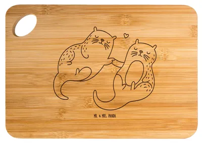 Produktbild von Mr. & Mrs. Panda Schneidebrett Otter Hände halten - Transparent - Geschenk, Liebe, Verliebt, Holzbrett, Seeotter, Paar, Brett, glücklich, Frühstücksbrett, schneidbrett