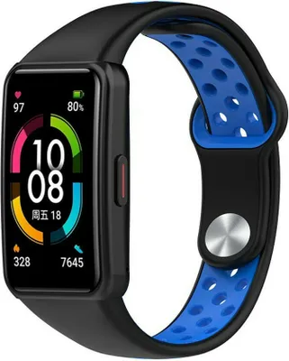 Produktbild von Strap-it Huawei Band 6 Sportarmband (Schwarz/blau)