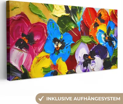 Produktbild von MuchoWow® - Leinwandbilder - Ölfarbe - Malerei - Blumen, Wandbild, Wanddeko Bilder Wohnzimmer, 40x20 cm