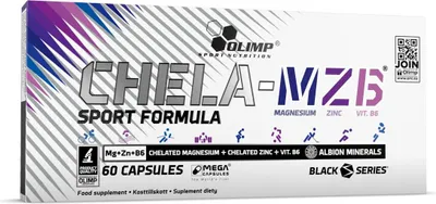 Zdjęcie produktu dla Olimp Nutrition Chela MZB Sport Formula, Kapsułka, Witamina B6, Magnez, Cynk, Dorosły, Stosuj 1-2 kapsułki dziennie na ok. 1 godz. przed snem lub inaczej po konsultacji z lekarzem...., 250 mg