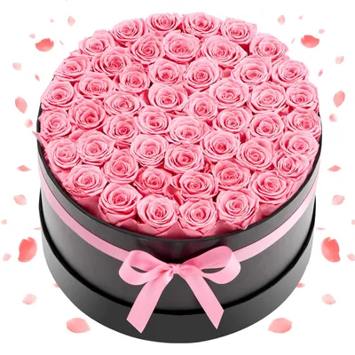 Produktbild von VEVOR 50x Ewige Rosen in runder Box, konservierter Blumenstrauß, Blumen Geschenkbox für ihre Frau, Mütter, Liebespartner, zur Hochzeit, zum Muttertag, Valentinstag, Weihnachten, pink