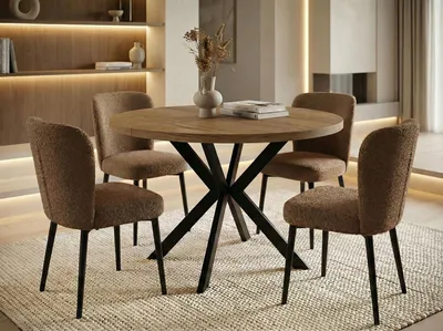 Produktbild von Runder Ausziehbarer Esstisch - Loft Style Tisch mit Metallbeinen - 120 bis 200 cm - Industrieller Tisch für Wohnzimmer - Spacesaver - Lefkas Eiche - 120 cm