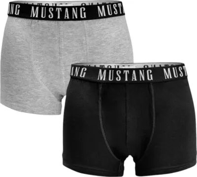 Produktbild von Mustang Herren Baumwoll Boxershorts Set - Bequeme Unterwäsche mit Elasthan, Sportlicher Stil, 2er Pack, Schwarz und Grau, Komfortabler Sitz XXL