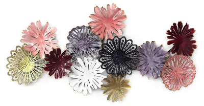 Metall-Wandskulptur Blumen & Blätter, 64x128x8 cm, handgefertigt