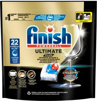 Produktbild von Finish – Geschirrspülmittel – Ultimate Plus Geschirrspültabs Regular – Kraftvolle All-in-1-Reinigung – 22 Kapseln - 1 Stück