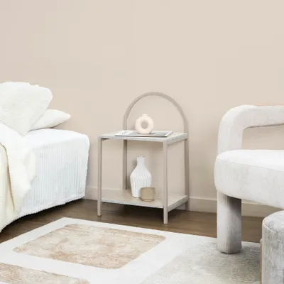 Image de Table de Chevet - HOME DECO FACTORY - Arche TERRA NOVA - Blanc et Beige