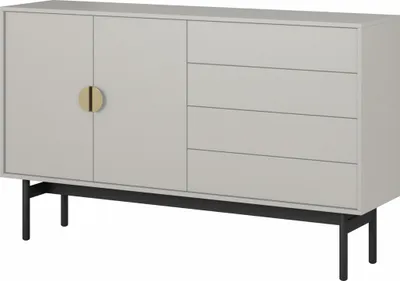 Produktbild von Selsey Stoon - Sideboard 2-türig mit 4 Schubladen, Grau-Beige Taupe mit schwarzem Metallgestell, 154 cm