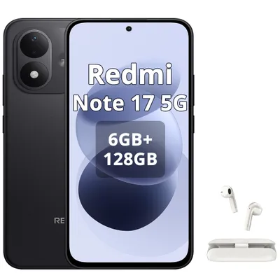 Immagine prodotto di Smartphone Xiaomi REDMI Note 17 5G, batteria 7700mAh, 6GB di RAM, 128GB di memoria interna, colore nero (con cuffie Bluetooth), Immagine generata dall'IA