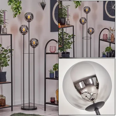 Produktbild von Fossobiubo Stehlampe aus Metall/Glas in Schwarz/Chrom-/Rauchfarben