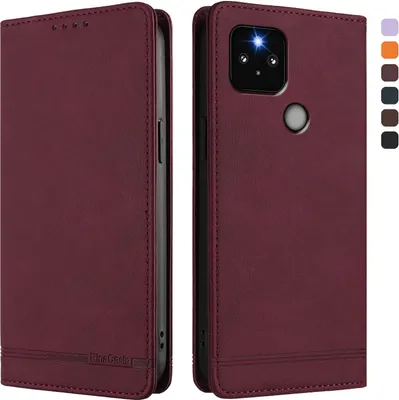 Produktbild von Hülle für Google Pixel 5, Retro Kunstleder Ständer Klapphülle mit Kartenfächer und Magnetische Rot
