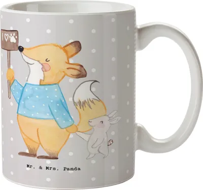 Produktbild von Mr. & Mrs. Panda Teetasse Tierschützer Herz - Grau Pastell - Geschenk, Trinkbecher, Becher, Tasse, Kaffeebecher, Kaffeetasse