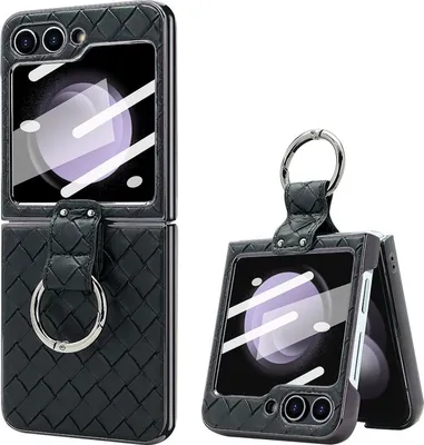Immagine prodotto di Per Samsung Galaxy Z Flip7 FE / Flip6 5G Design Anello in metallo in ecopelle intrecciata