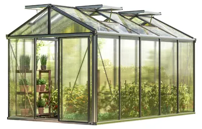 Image de GFP Serre Diamas 23 Premium 235x385 cm Panneaux double paroi 16 mm, couleur aluminium nature