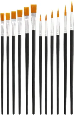 Produktbild von 12 vielseitige schwarze Nylonpinsel, flach/spitz, für Aquarell, Öl, Gouache, Acryl und Gesichts-Make-up