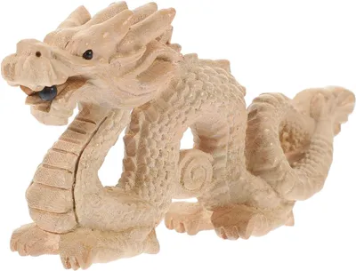 Produktbild von Luxshiny Handgeschnitzter chinesischer Drache aus Holz, 10 cm, Feng-Shui-Dekoration für Zuhause und Büro – Symbol für Wohlstand und Reichtum
