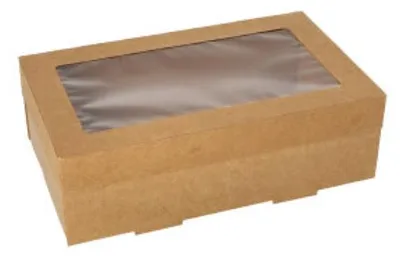 Produktbild von Starpak 25 Transport- und Catering-Kartons, Pappe eckig 8 cm x 15,3 cm x 25,5 cm braun mit separatem Deckel und Sichtfenster aus PET | Folie (25 Stück)