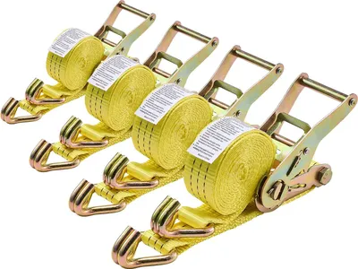 Produktbild von Ratschen-Spanngurte - Zurrgurte 3,81 cm x 3,05 m - Bruchlast 3000 kg - Doppel-J-Haken - Ratschenmechanismus - Tragetasche - 4er-Set