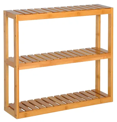 Obrázok produktu pre Bambusová nástenná polica a stojaca polica do kúpeľne a kuchyne | Prírodný materiál | 62 x 15 x 54,2 cm