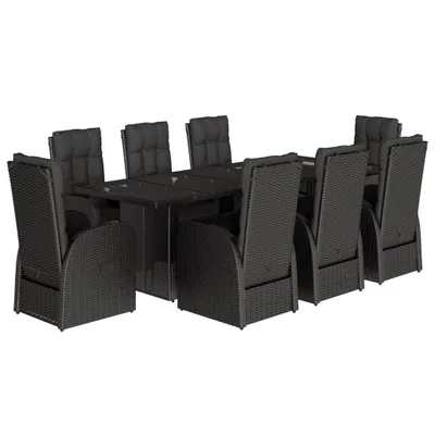 Produktbild von vidaXL 9-tlg. Garten-Essgruppe mit Kissen Schwarz Poly Rattan