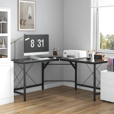 Produktbild von Computertisch L-Form Eckschreibtisch 150x150x76cm MDF Schwarz, moderner Winkelschreibtisch für Büro & Home Office
