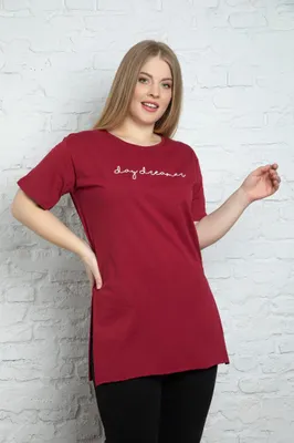 Produktbild von Damen T-Shirt Rundhalsausschnitt, mit Seitenschlitz, MIT-AUFDRUCK Große-Größen