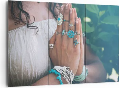 Produktbild von Bild auf Leinwand - Leinwandbild - 3 Teile - Hände Schmuck Boho - 165x110cm - Wand Bild - Wanddeko - Wandbilder - Leinwanddruck - Bilder - Wanddekoration - Leinwand bilder - Wandbild - CE165x110-4412