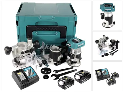 Produktbild von Makita DRT 50 RMJ X2 18 V Li-Ion Akku Brushless Multifunktionsfräse im Makpac inkl. Fräsmodule + 2x 4,0 Akku + Ladegerät