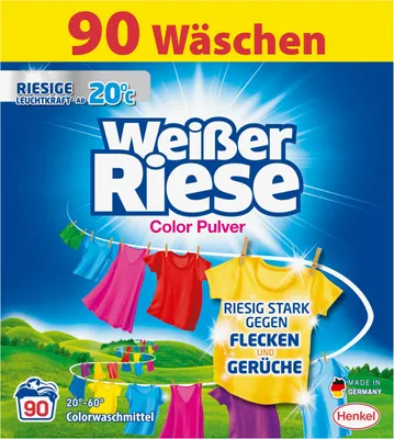 Produktbild von Weißer Riese Color Pulver, 90 Waschladungen, Colorwaschmittel mit Waschkraft ab