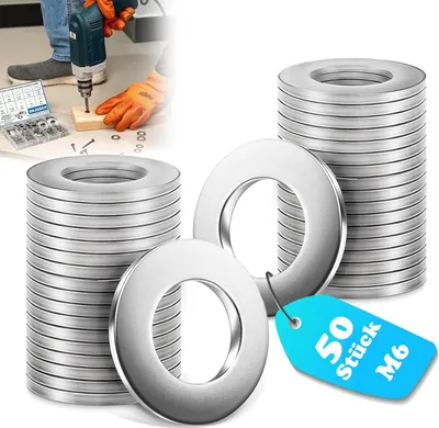 Produktbild von 50 Stück Unterlegscheiben M6, Edelstahl Beilagscheiben Flach Unterlegscheiben Karosseriescheiben, Metallscheiben für Schrauben Muttern Gewindestange