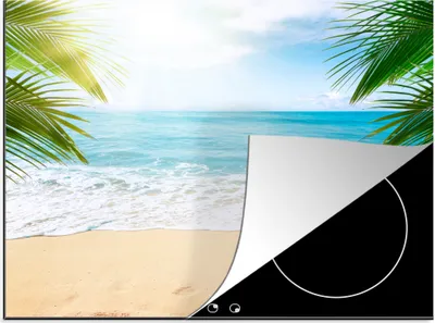 Produktbild von KitchenYeah© Herdabdeckplatte Strand - Sand - Meer - Palme , 60x52cm, Küche Deko, Glaskeramikkochfeld Herdabdeckung, Abdeckplatte fùr Kochfeld