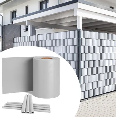 Produktbild von UISEBRT PVC Sichtschutzstreifen Sichtschutzfolie Blickdicht Sichtschutz Doppelstabmattenzaun mit Befestigungsclips 65m x 19cm Grau