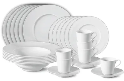 Obrázok produktu pre Sada riadu KPM Berlin URANIA, 30 kusov, porcelán, jedálenský servis, sada tanierov, ručne vyrobená, biela