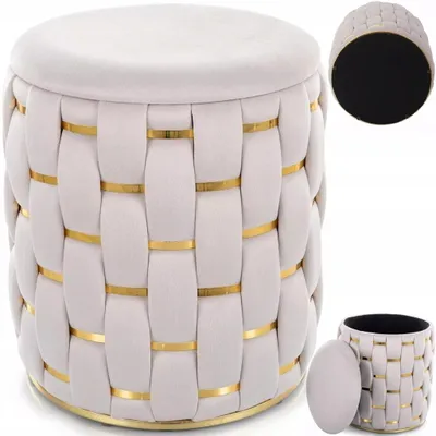 Produktbild von Sitzpouf Sitzhocker Hocker Fußhocker Polsterhocker mit Stauraum Rund Glamour Beige