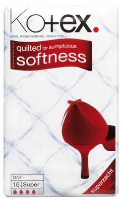 Produktbild von Kotex Damenbinde Maxi Super mit spezieller Oberflächenschicht und weichen Polstern, 16 Stück