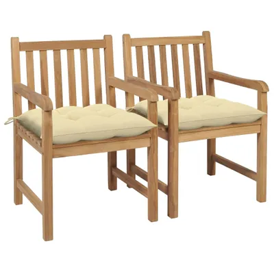 Produktbild von Gartenstühle 2 Stk. mit Cremeweißen Kissen Massivholz Teak