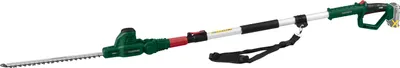 A cordless telescopic hedge trimmer is shown against a white background.
