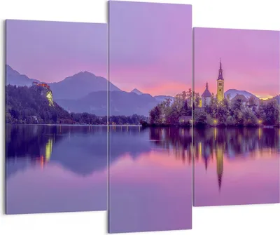 Produktbild von Bild auf Leinwand - Leinwandbild - Landschaft Berg See Kirche - 130x100cm - Wand Bild - Wanddeko - Leinwanddruck - Bilder - Kunstdruck - Wanddekoration - Leinwand bilder - Wandkunst - CB130x100-3208