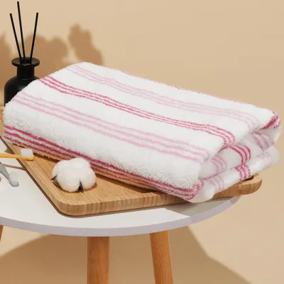 Immagine prodotto di Asciugamano a righe, 70x140 cm, 100% cotone, senza fili, ad asciugatura rapida, rosa