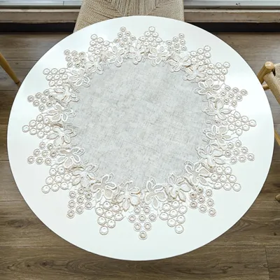 Productafbeelding van Tafelkleed Elegant Design - Rond Tafelkleed - Linnen Tafelkleed - Tafelkleed 60 cm - Tafelkleed voor Eetkamer - Tafelkleed met Kant - Tafelmat