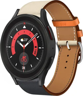 Produktbild von Strap-it Samsung Galaxy Watch 5 Pro Lederarmband (Weiß/Dunkelblau)