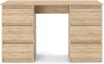 Image de Bureau VBChome, dimensions 120x50x75 cm, finition chêne Sonoma. Bureau de bureau avec 6 tiroirs, idéal pour ordinateur, PC, travail à domicile ou utilisation avec un ordinateur portable
