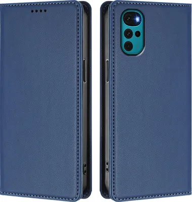 Image de Etui en cuir pour Motorola Moto G22 / Moto E22s, étui magnétique en cuirPolyuréthaneavec support Bleu foncé