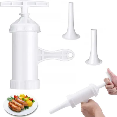 Produktbild von Wurstfüllmaschine, Wurstfüller, Wurstfülltrichter, Füllrohr, Wurstmaschine, mit 2 Hackfleischtrichtern, Wurstherstellung (Nudelmaschine + 2 Trichter (Wurstfüller-Set))