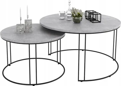 Zdjęcie produktu dla Zestaw Okrągłych Stolików Kawowych 2w1 Salon Loft Czarny+Beton Jasny