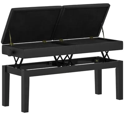 Image de Banc de piano - Tabouret de piano avec espace de rangement - Hauteur réglable de 48 à 58 cm - Capacité de charge jusqu'à 220 kg - Similicuir - Noir - 105 × 37 cm